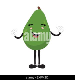 Avocado dei cartoni animati personaggi mascotte, illustrazione a forma di fumetto disegnata a mano, icona disegnata a forma di fumetto avocado Illustrazione Vettoriale