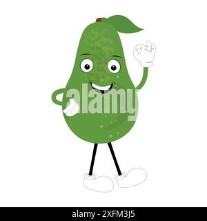 Avocado dei cartoni animati personaggi mascotte, illustrazione a forma di fumetto disegnata a mano, icona disegnata a forma di fumetto avocado Illustrazione Vettoriale