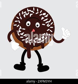 Mascotte ciambella, illustrazione vettoriale retrò in stile cartoni animati vintage, mascotte ciambella, illustrazione vettoriale retrò in stile cartoni animati vintage Illustrazione Vettoriale