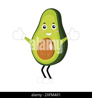 Avocado dei cartoni animati personaggi mascotte, illustrazione a forma di fumetto disegnata a mano, icona disegnata a forma di fumetto avocado Illustrazione Vettoriale
