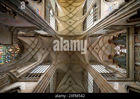 Castello di Praga, cattedrale metropolitana gotica dei Santi Vito, Venceslao e Adalberto, soffitto a croce, Praga, Repubblica Ceca Foto Stock