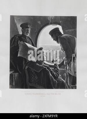 Incisione del generale-feldmaresciallo conte von Moltke fuori Parigi Helmuth Karl Bernhard Graf von Moltke (1800–1891) fu un feldmaresciallo prussiano. Capo di stato maggiore dell'esercito prussiano per trent'anni, è considerato il creatore di un nuovo e più moderno metodo di dirigere gli eserciti sul campo. Comandò le truppe in Europa e Medio Oriente, comandando durante la seconda guerra dello Schleswig, la guerra austro-prussiana e la guerra franco-prussiana. Foto Stock