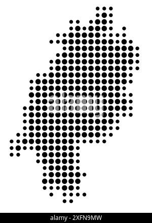 Mappa simbolo del Bundesland Assia (Germania) che mostra lo stato/provincia con un motivo di cerchi neri Illustrazione Vettoriale