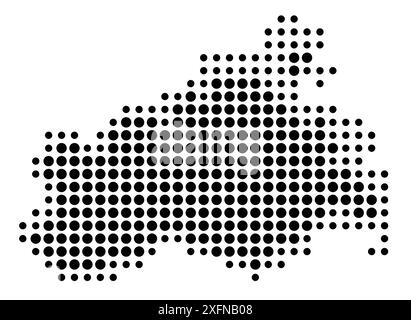 Mappa dei simboli del Bundesland Meclemburgo-Vorpommern (Germania) che mostra lo stato/provincia con un motivo di cerchi neri Illustrazione Vettoriale