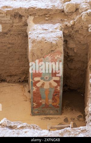 Arte Maya. Colorato murale probabilmente maya del Tempio di Venere, Cacaxtla, risalente al 650-900 d.C., pittura preispanica, Cacaxtla, archeologia messicana Foto Stock