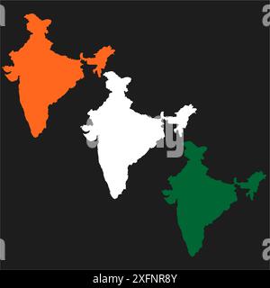 Grafico mappa India, colore ufficiale bandiera indiana, nazione regione dell'atlante Indiano, bandiera 26 gennaio, bandiera 15 agosto, slogan patriottico dell'India, Tiranga Illustrazione Vettoriale