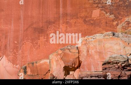 Petroglifi di Fremont, Capitol Reef National Park, Utah, Stati Uniti, 2016. Foto Stock