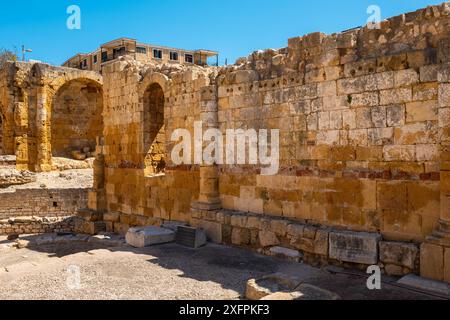 Vista dettagliata dell'anfiteatro romano di Tarragona, Catalogna, Spagna. Fotografia di alta qualità Foto Stock