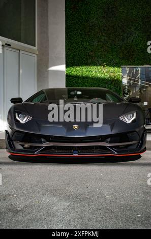 Vista frontale Lamborghini Aventador SVJ Satin Black - immagine Supercar ad alta risoluzione Foto Stock