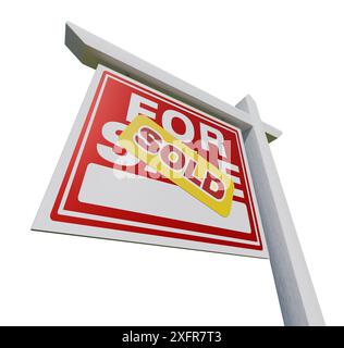 A sinistra verso venduto per la vendita immobiliare di segno isolato su uno sfondo bianco. Foto Stock