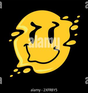 Illustrazione vettoriale di una faccia sorridente distorta minimalista. Grafica in stile grafico che raffigura emozioni. Illustrazione Vettoriale