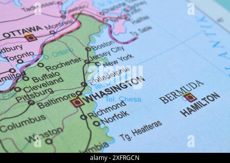 Washington sulla mappa degli Stati Uniti. Primo piano e messa a fuoco selettiva Foto Stock