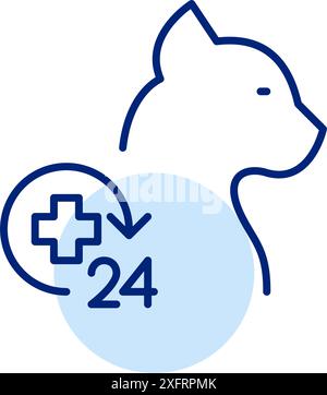 Cat e Medical Cross. clinica veterinaria aperta 24 ore su 24. Assistenza e assistenza immediata per animali domestici. Pixel Perfect, icona traccia modificabile Illustrazione Vettoriale