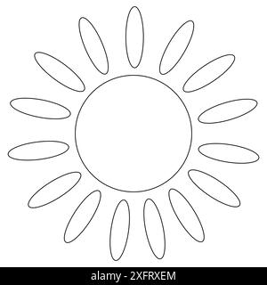 Una pagina colorata divertente con un design Sunburst con raggi ovali. Perfetto per bambini e adulti per colorare e divertirsi. Illustrazione Vettoriale