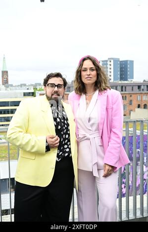 Steven Preisner und Saskia Grimm beim Mates Date Influencer Event auf der Berlin Fashion Week S/S 2025 im Atelier Rooftop. Berlino, 02.07.2024 Foto Stock