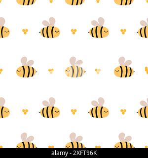 Bohemian Baby pattern con Honey Bee. Asili nido neutri di genere carini ornamenti. Illustrazione vettoriale in stile cartone animato piatto. Stampa boho per bambini Illustrazione Vettoriale