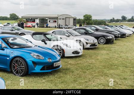 Tarporley, Cheshire, Inghilterra, 29 giugno 2024. Una fila di auto sportive viene visualizzata durante una mostra di auto. Foto Stock