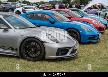 Tarporley, Cheshire, Inghilterra, 29 giugno 2024. Una fila di Porsche viene visualizzata in occasione di un incontro auto. Foto Stock