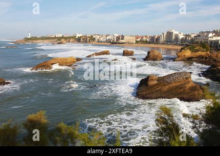 Costa Basca, Biarritz, Aquitaine, Paese Basco, Pirenei Atlantiques, 64, Francia. Foto Stock