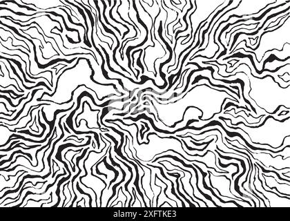 Schema d'onda topografica astratta. Sfondo con motivo vettoriale in bianco e nero Illustrazione Vettoriale