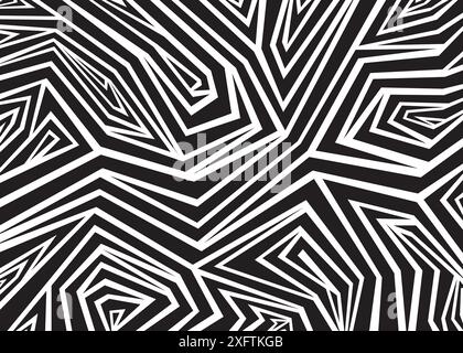 Ripetizione delle linee geometriche astratte. Sfondo con motivo vettoriale in bianco e nero. Illustrazione Vettoriale
