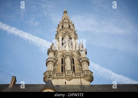 28-10-2014 Bruxelles, Belgio - la guglia del municipio di Bruxelles vista da dietro in una giornata limpida Foto Stock