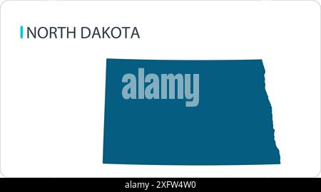 MAP of NORTH DAKOTA1, Nord America, mappa isolata, che mostra i suoi stati e le sue città, con nome, World MAP, Vector, EPS, governo, politica Illustrazione Vettoriale