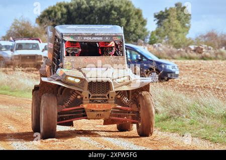 08-11-2014 Brihuega, Spagna - Isidre Esteve attraversa Brihuega durante il Rally TT Guadalajara 2014 Foto Stock