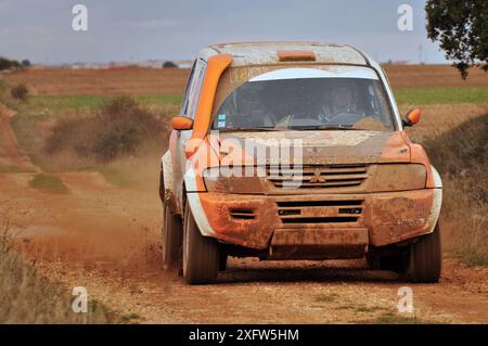 08-11-2014 Brihuega, Spagna - Un veicolo attraversa Brihuega durante il Rally TT Guadalajara 2014 Foto Stock