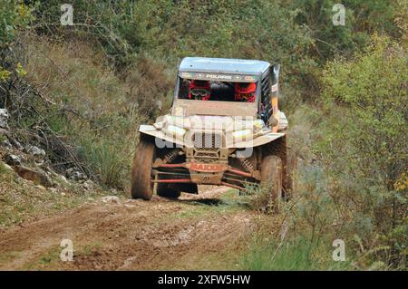 08-11-2014 Brihuega, Spagna - Isidre Esteve attraversa Brihuega durante il Rally TT Guadalajara 2014 Foto Stock