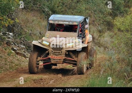 08-11-2014 Brihuega, Spagna - Isidre Esteve attraversa Brihuega durante il Rally TT Guadalajara 2014 Foto Stock