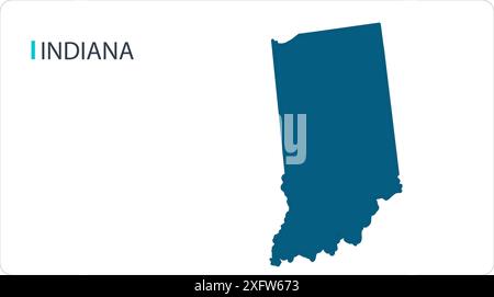 MAP of INDIANA, Nord America, mappa isolata, che mostra i suoi stati e città, con nome, World MAP, Vector, EPS, governo, politica Illustrazione Vettoriale