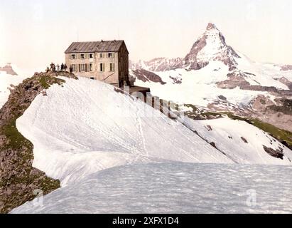 Gornergratbahn und Matterhorn, Wallis, Alpen, Schweiz / Gornergrat Railway and Matterhorn, Vallese, Alpi, Svizzera , Historisch, ristorante digitale Foto Stock