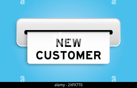 Banner coupon bianco con la scritta "nuovo cliente" della macchina su sfondo blu Illustrazione Vettoriale