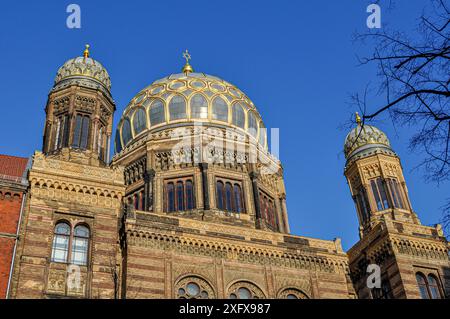 Berlino, Germania. La sinagoga Neue (nuova sinagoga), un tempio ebraico della metà del XIX secolo in stile moresco orientale a Oranienburger Strase Foto Stock