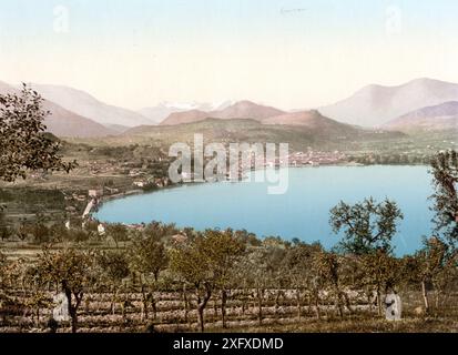 Luganersee, Blick auf den SEE, Die Stadt und die Alpen, aufgenommen vom Paradiso, Tessin, Schweiz / Lago di Lugano, vista del lago, della città e delle Alpi, da Paradiso, Tessin, Svizzera, Historisch, digital restaurierte Reproduktion von einer Vorlage aus dem 19. Jahrhundert, data record non dichiarata Foto Stock