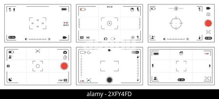 interfaccia utente mirino della fotocamera. Interfaccia della schermata di registrazione di foto e video di elementi grafici della fotocamera, della videocamera dslr e del mirino della videocamera. Vettore Illustrazione Vettoriale