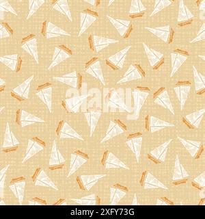 Vettoriale beige multi direzione sparso barca a vela doodle disegnato a mano pattern ripetuti con sfondo tela. Adatto per confezione regalo e carta da parati. Illustrazione Vettoriale