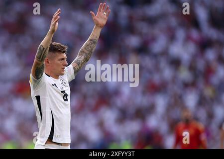 Stoccarda, Germania. 5 luglio 2024. Toni Kroos della Germania gesti durante i quarti di finale di UEFA Euro 2024 tra Spagna e Germania all'Arena Stuttgart il 5 luglio 2024 a Stoccarda, Germania crediti: Marco Canoniero/Alamy Live News Foto Stock