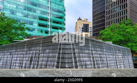 Foutain nel Campus Martius Park, Detroit, Michigan Foto Stock