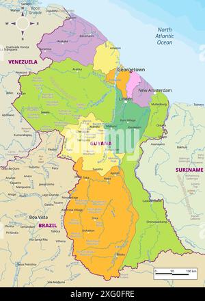 Mappa politica dettagliata della Guyana Illustrazione Vettoriale