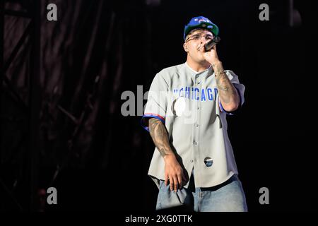 LUCCA, Italia. 5 luglio 2024. Emanuele Palumbo, alias Geolier, si esibisce a Lucca al Lucca Summer Festival. Crediti: Stefano dalle Luche/Alamy Live News Foto Stock