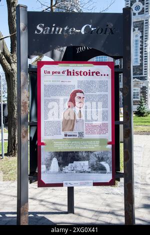 Insegna storia di Louis Houde presso la chiesa di St. Croix di Lotbinière in rue principale a Sainte-Croix, Quebec, Canada Foto Stock