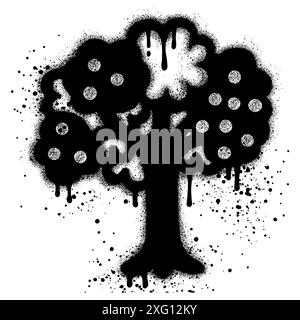 Albero di graffiti verniciato a spruzzo isolato su sfondo bianco. Illustrazione Vettoriale