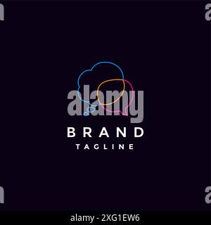 Design con logo a bolle di testo colorato. Due bolle di testo colorate con Una sezione tra i due. Illustrazione Vettoriale