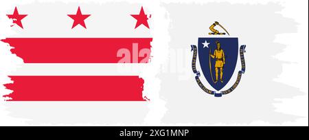 Massachusetts e District of Columbia USA - Washington, D.C. grunge brush Flags Connection, Vector Illustrazione Vettoriale