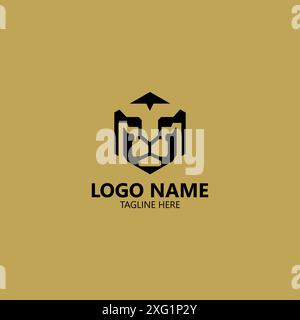 testa, testa, leone esagonale, logo vettoriale Illustrazione Vettoriale