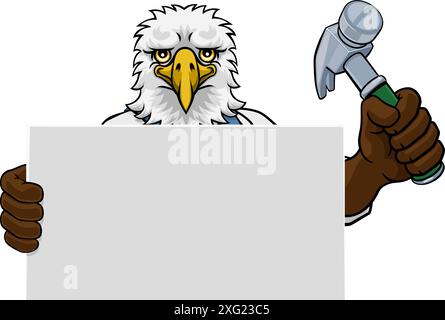 Martello Aquila Cartoon Mascotte Handyman Carpenter Illustrazione Vettoriale