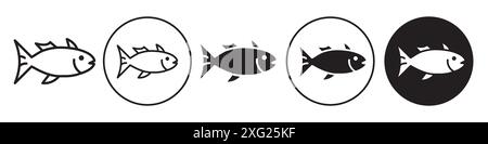 Raccolta di set vettoriali di icone pesce per la raccolta di set vettoriali Web per l'interfaccia utente dell'app Illustrazione Vettoriale