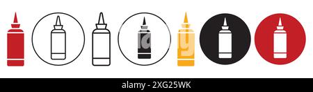 Raccolta di set di icone di ketchup e Mustard Squeeze Bottle per la raccolta di set di vettori Web per l'interfaccia utente dell'app Illustrazione Vettoriale